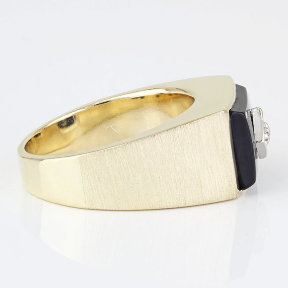 Vintage Men's 10k Yellow Gold Diamond + Onyx Anniversary / Cocktail Ring - Picture 4 of 8